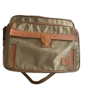 Vintage Hartmann Briefcase Travel Bag Crossbody Khaki Canvas & Brown Leather